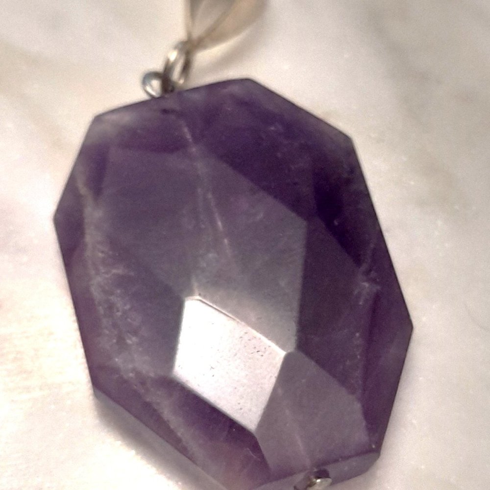 Amethyst Faceted Pendant with Silver Tone Bail